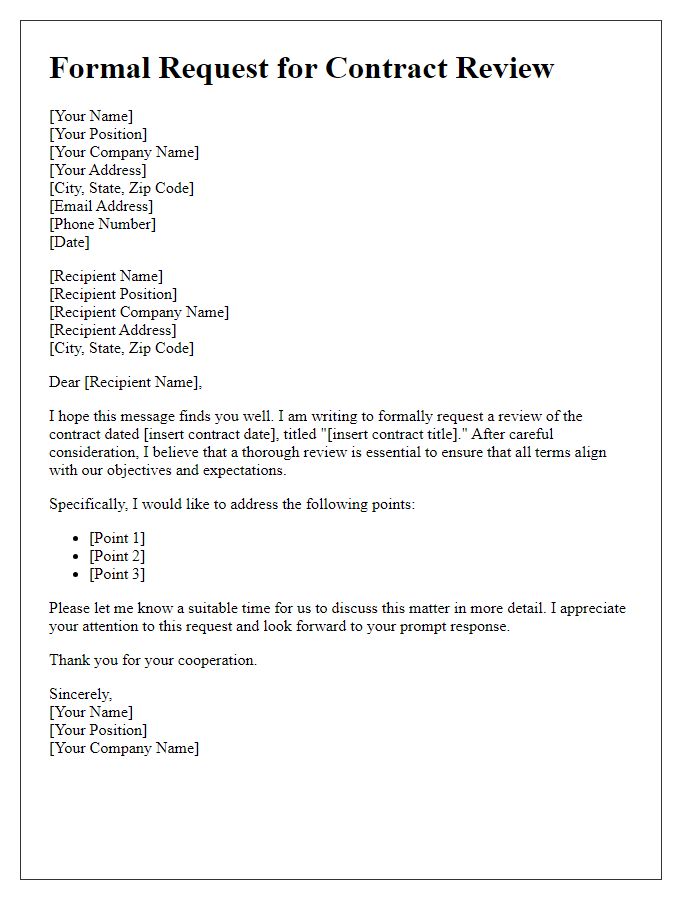 Letter template of Formal Request for Contract Review