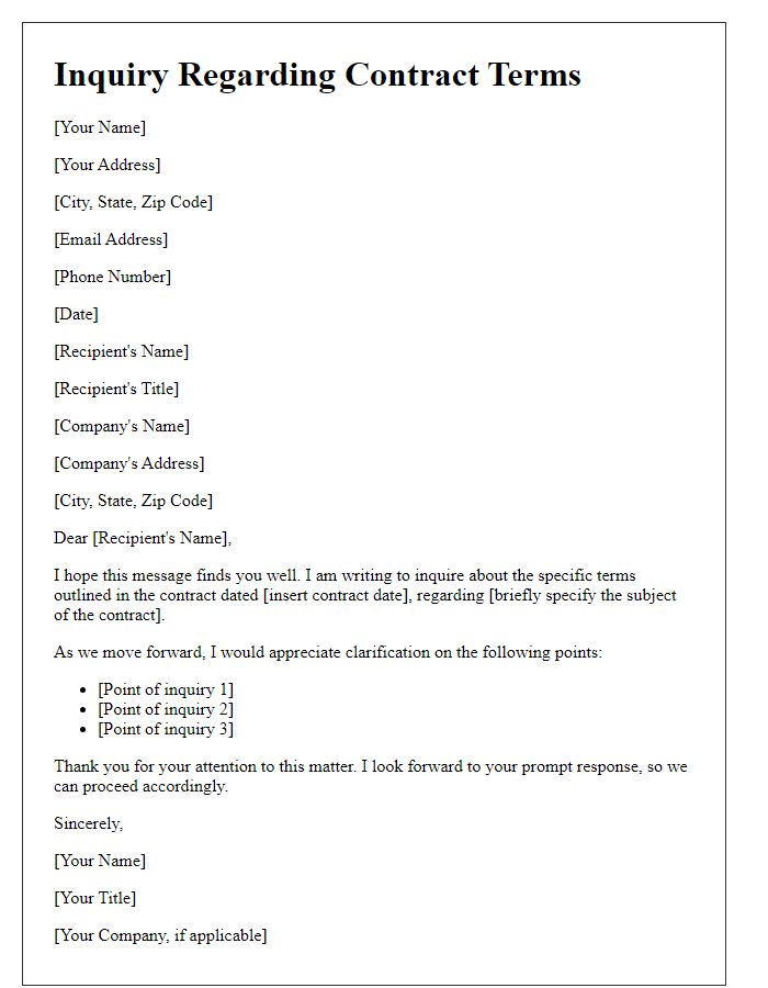 Letter template of Inquiry Regarding Contract Terms