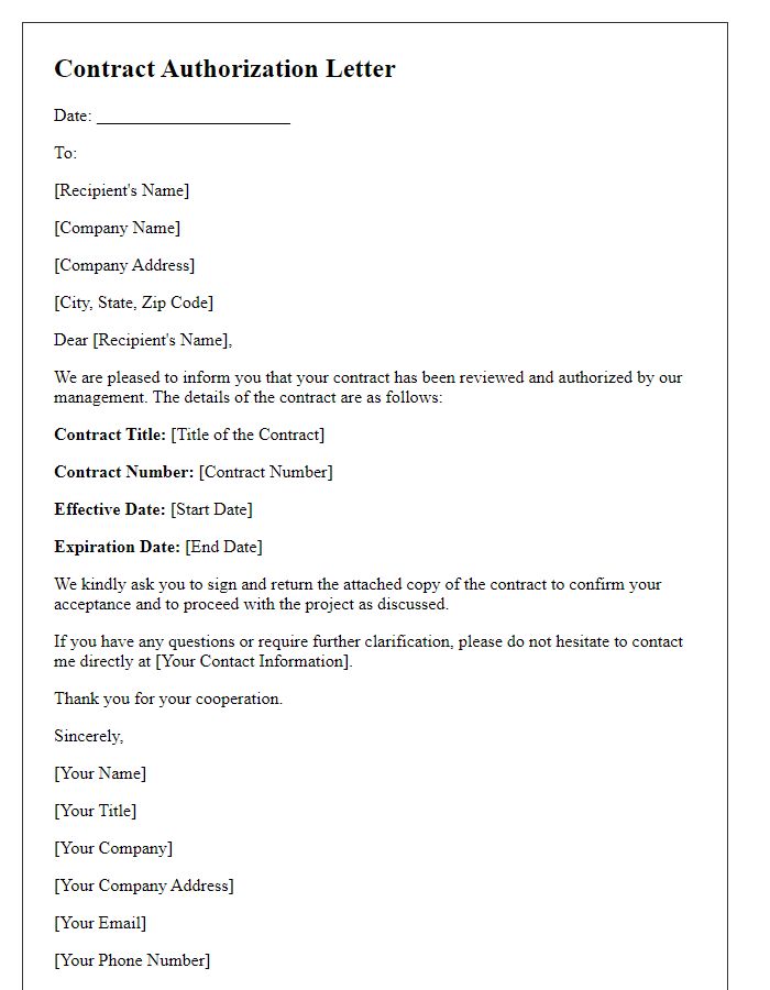 Letter template of contract authorization communication