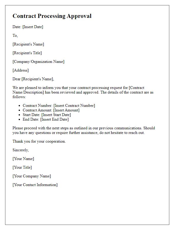 Letter template of contract processing approval