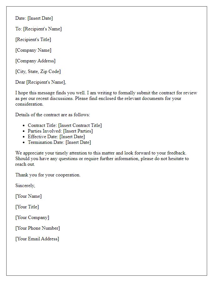 Letter template of contract review submission
