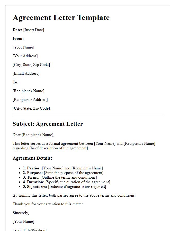 Letter template of agreement format details