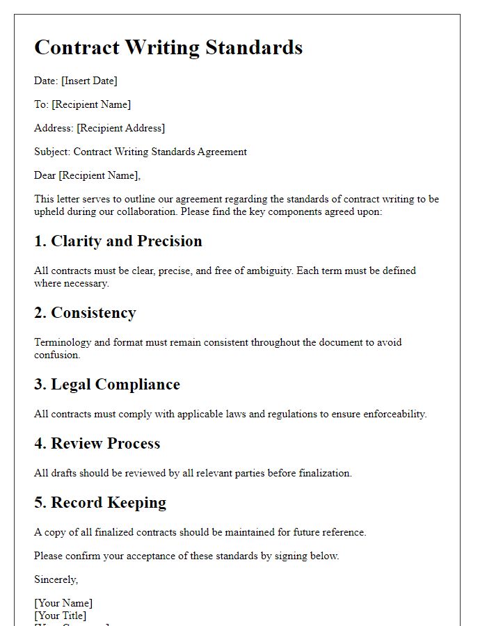 Letter template of contract writing standards