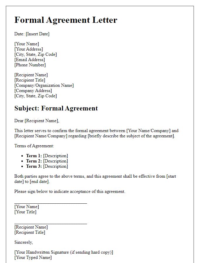 Letter template of formal agreement format