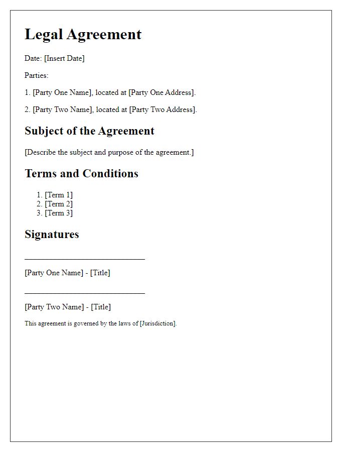 Letter template of legal agreement layout