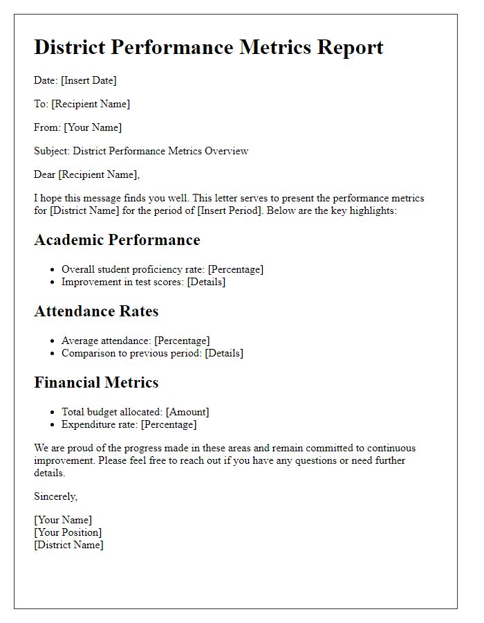 Letter template of district performance metrics