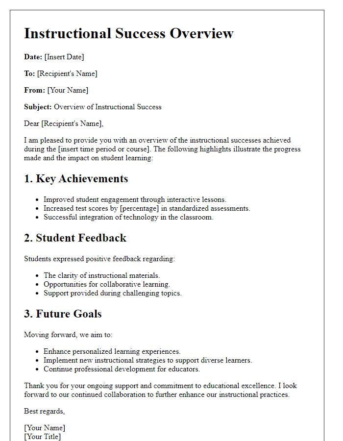 Letter template of instructional success overview