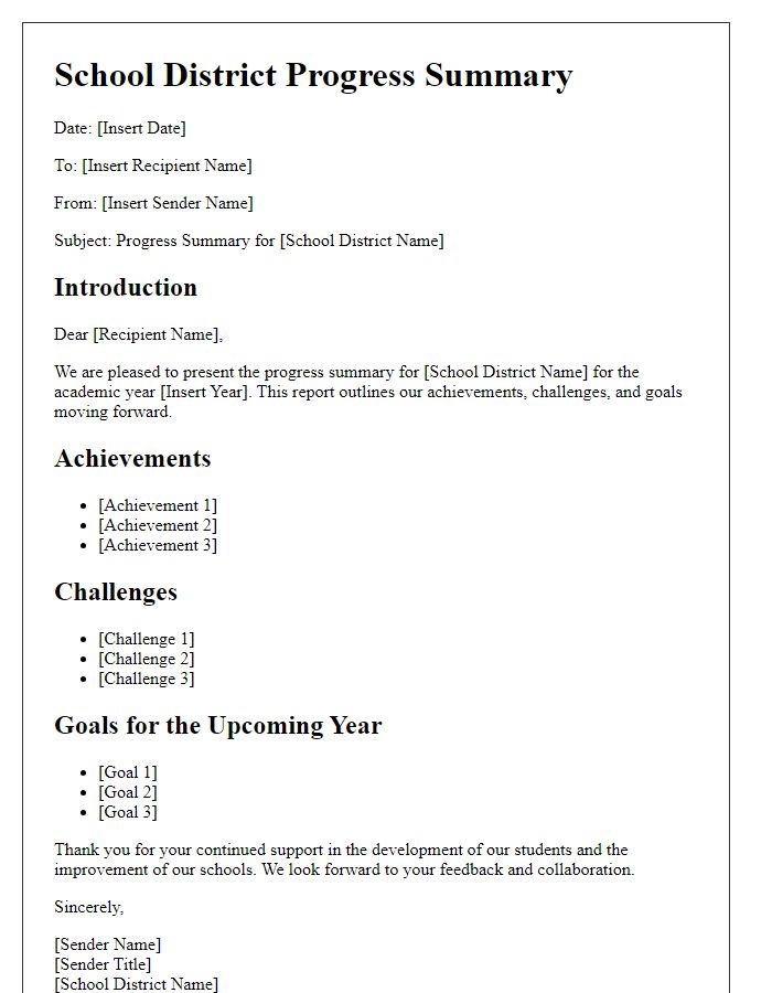 Letter template of school district progress summary