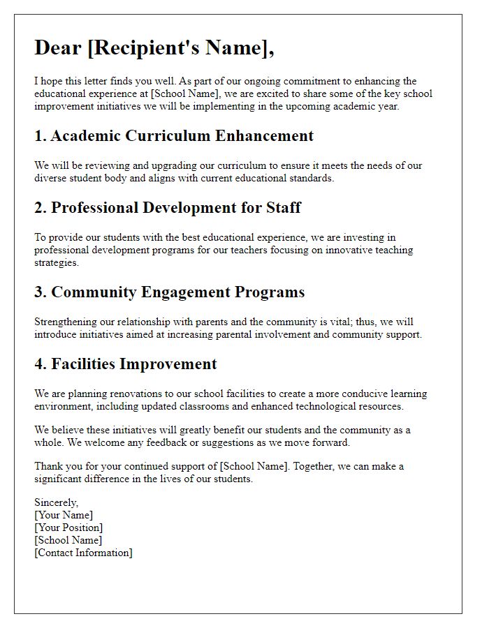 Letter template of school improvement initiatives