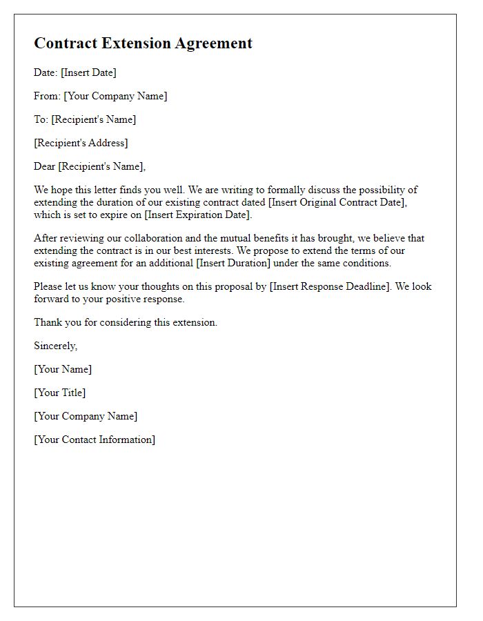 Letter template of agreement to extend existing contract duration