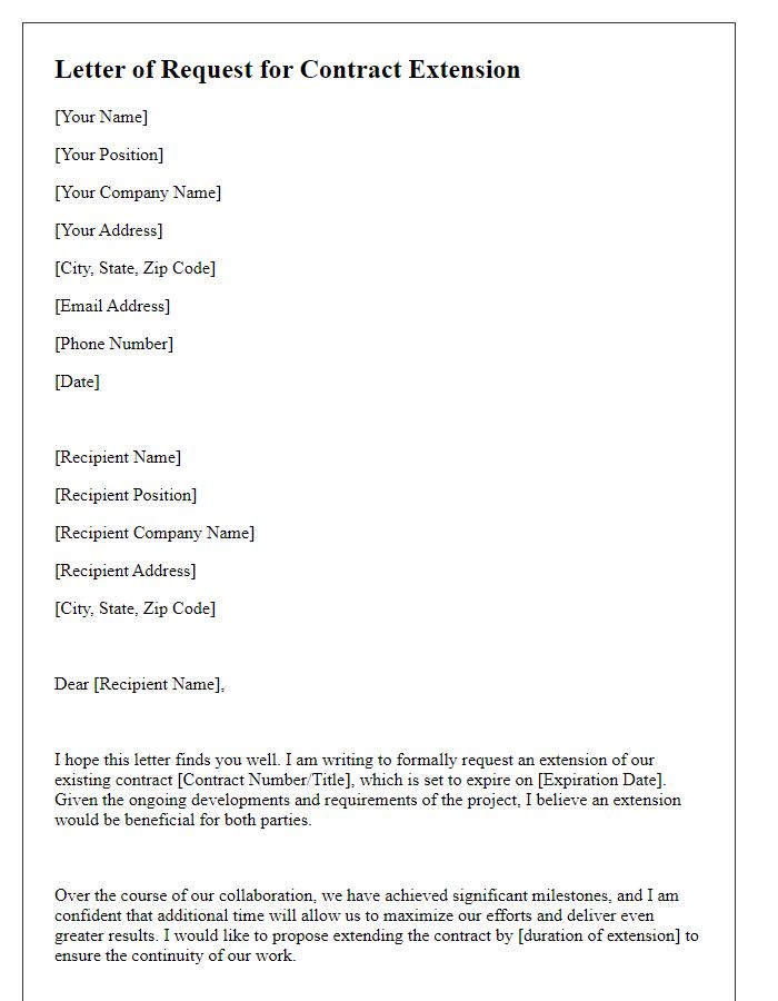 Letter template of formal extension request for existing contract