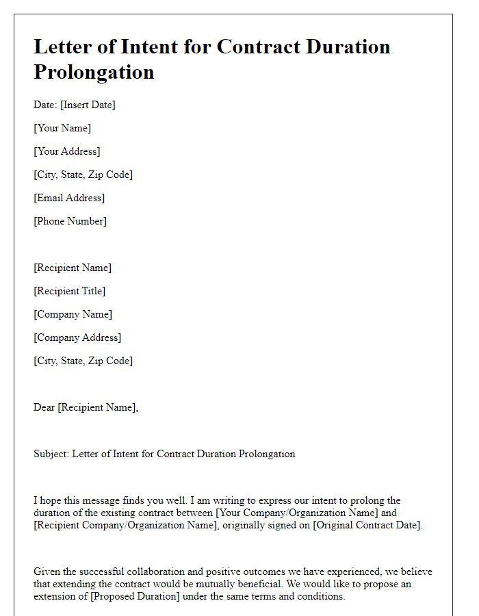 Letter template of intent for contract duration prolongation