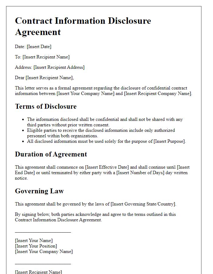 Letter template of Contract Information Disclosure Agreement