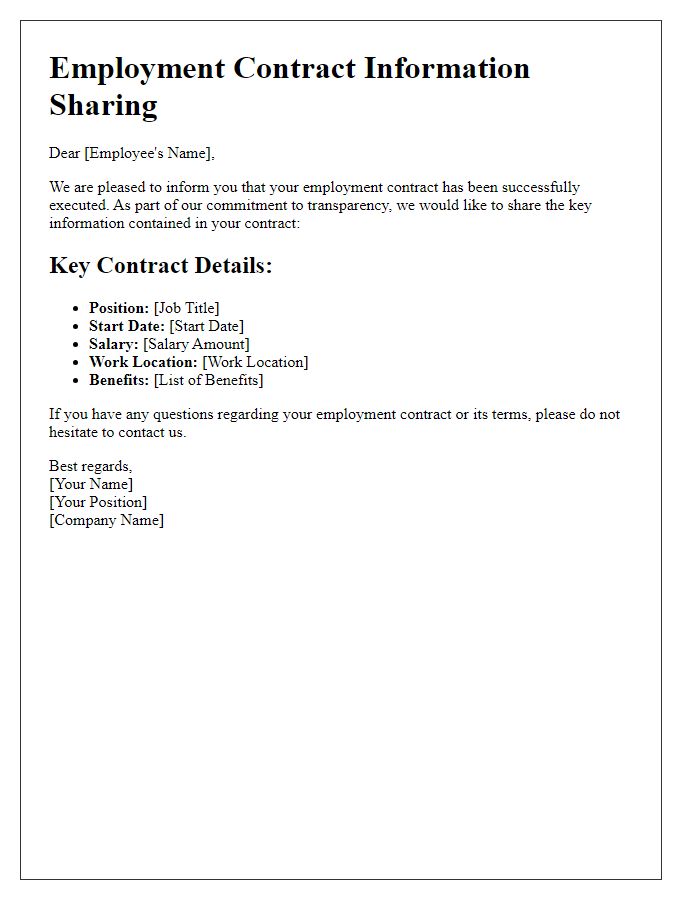 Letter template of Employment Contract Information Sharing