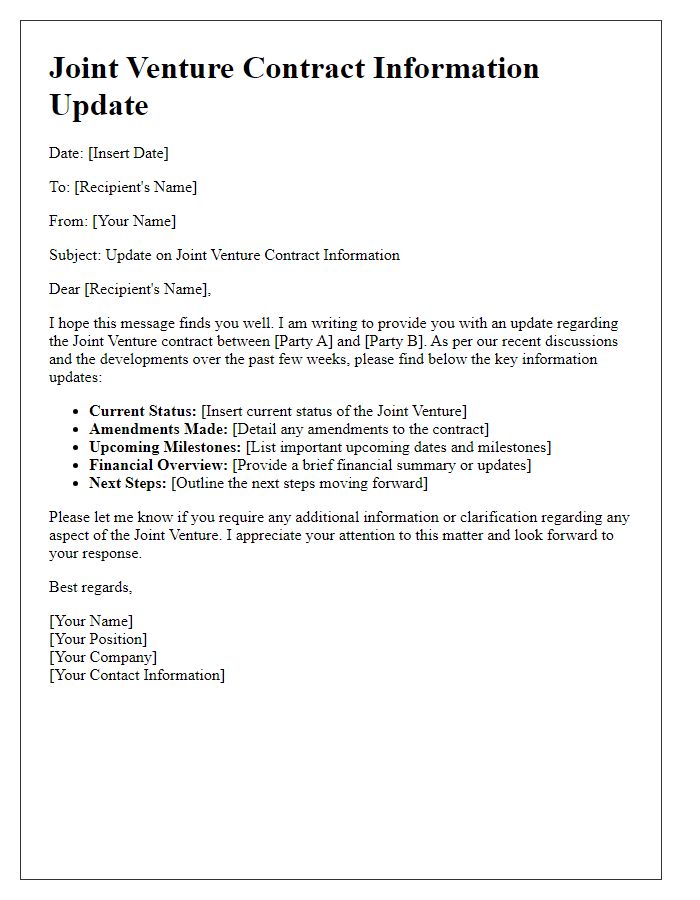 Letter template of Joint Venture Contract Information Update