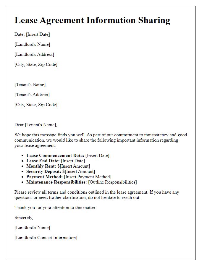 Letter template of Lease Agreement Information Sharing