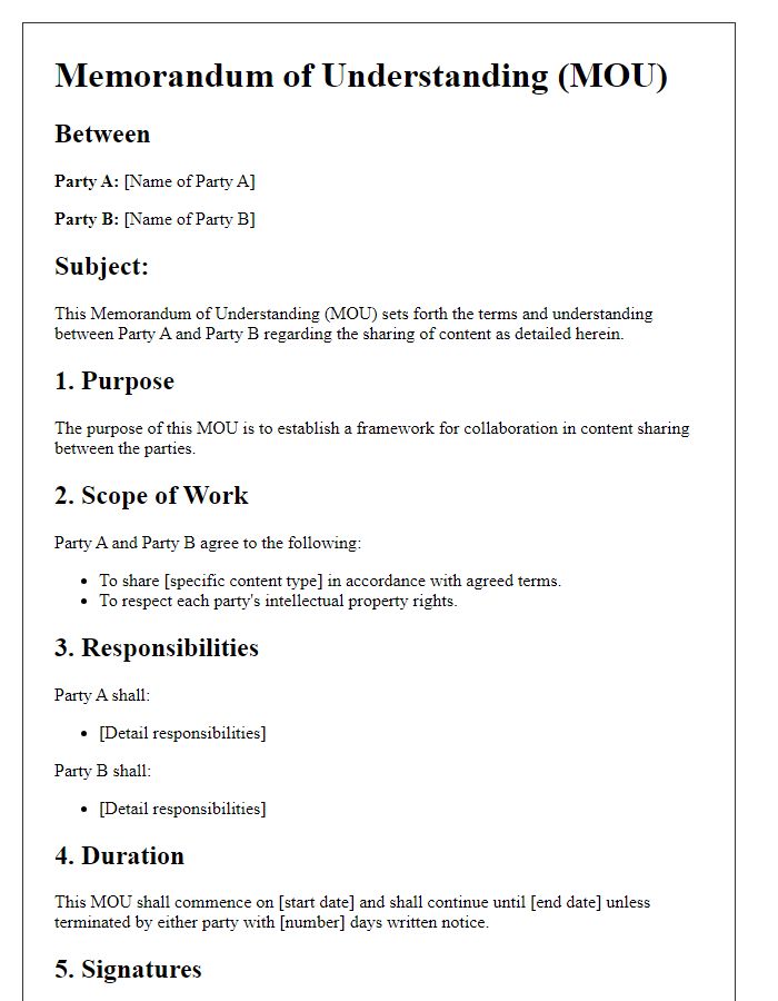 Letter template of Memorandum of Understanding (MOU) Content Sharing