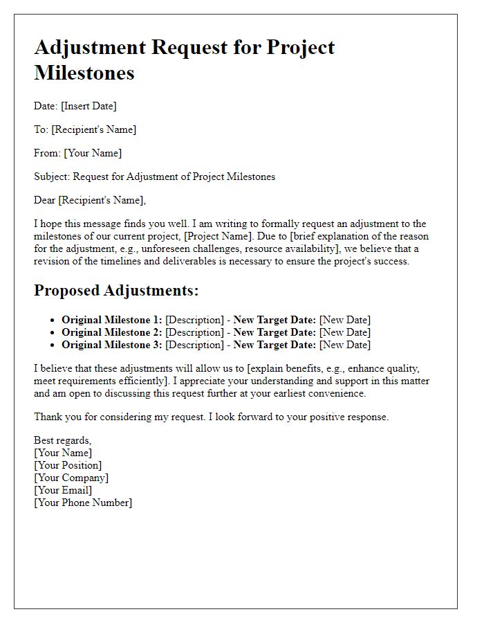 Letter template of adjustment request for project milestones