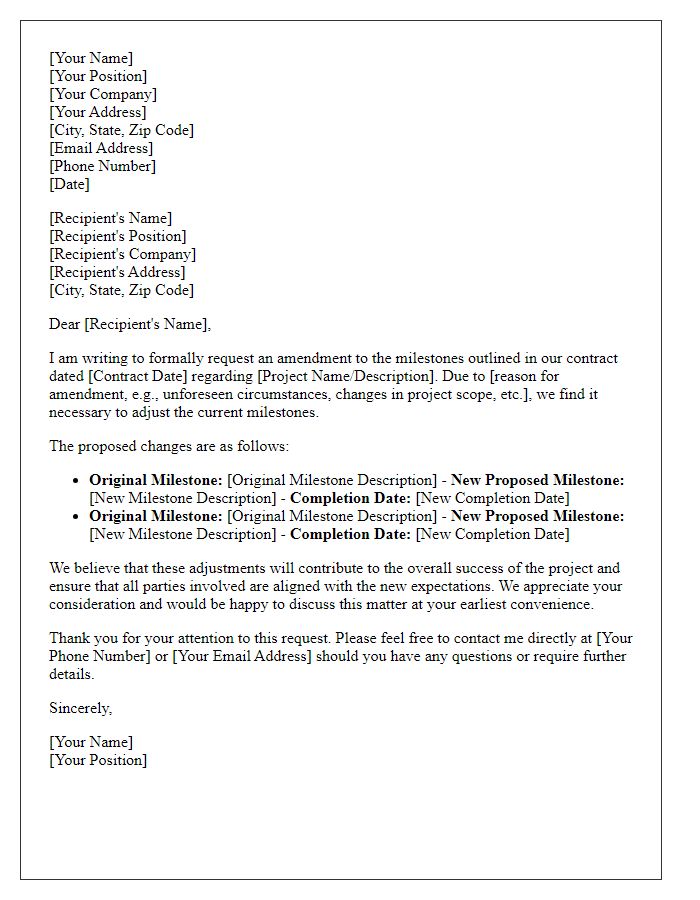 Letter template of contract milestone amendment request