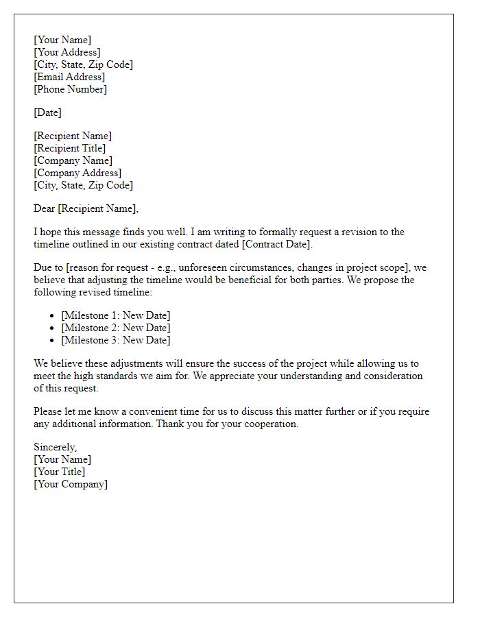 Letter template of request for contract timeline revision