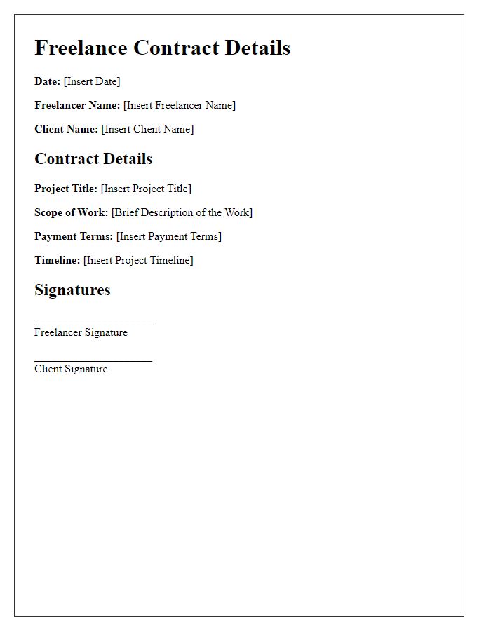 Letter template of contract details for freelance work