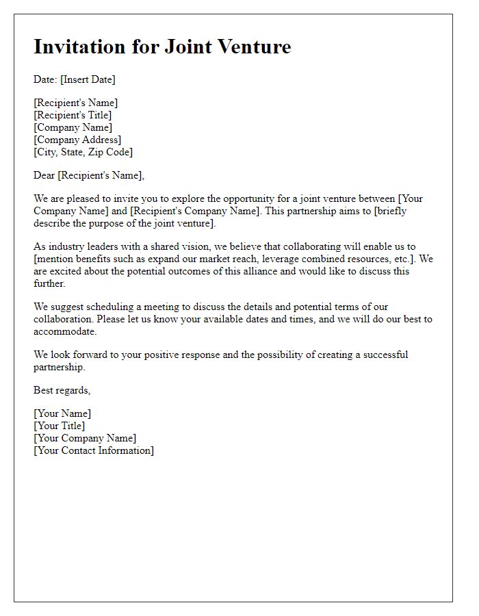 Letter template of contract invitation for joint venture