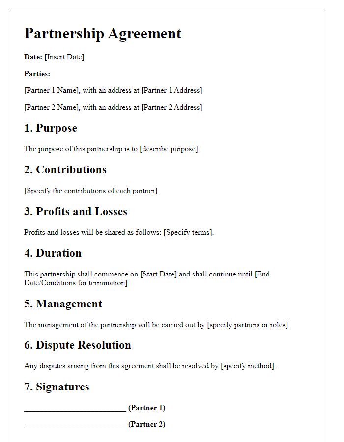 Letter template of contract outline for partnership arrangement