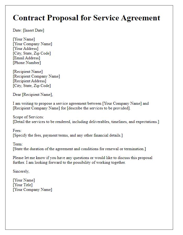 Letter template of contract proposal for service agreement