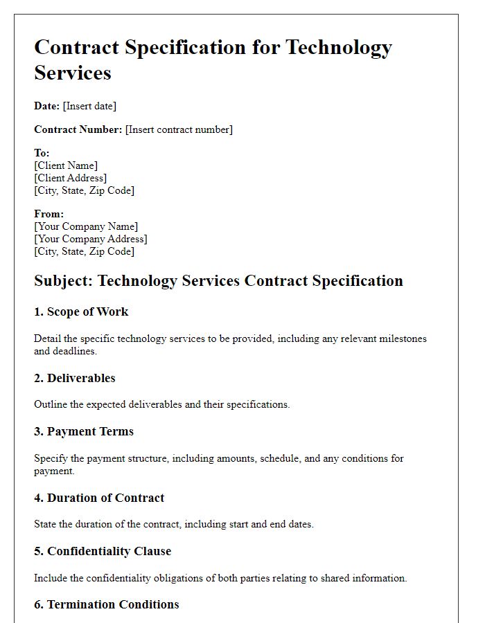 Letter template of contract specification for technology services