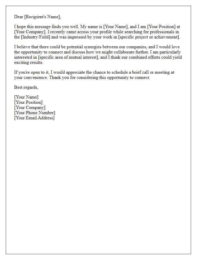 Letter template of business networking introduction.