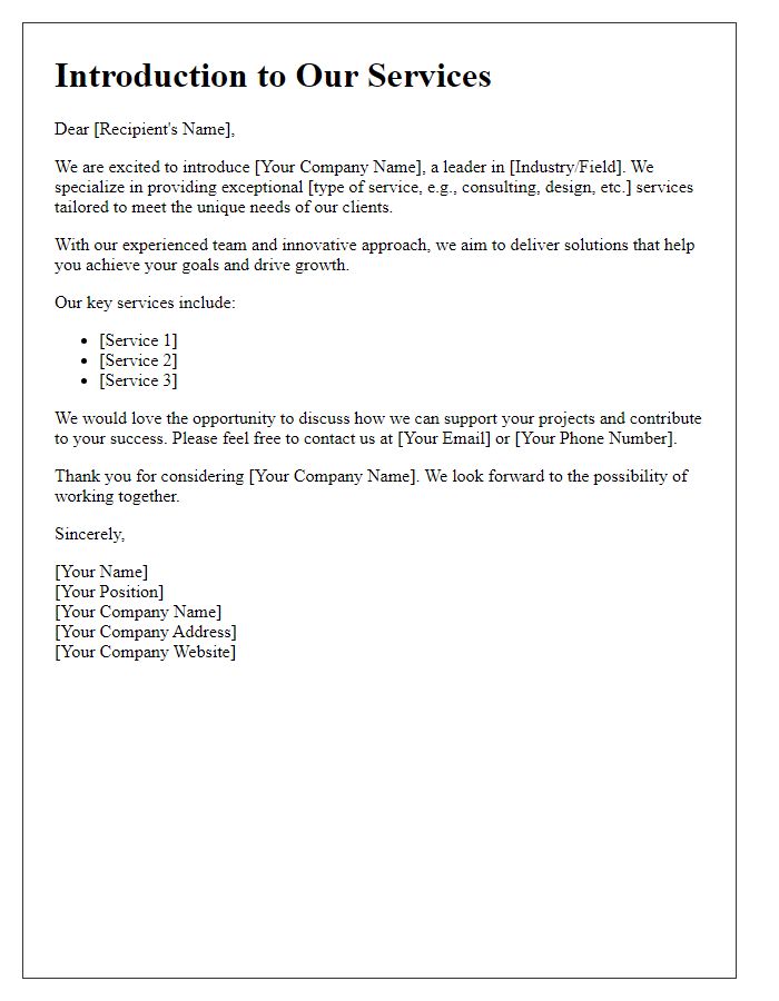 Letter template of introduction for a service offering.
