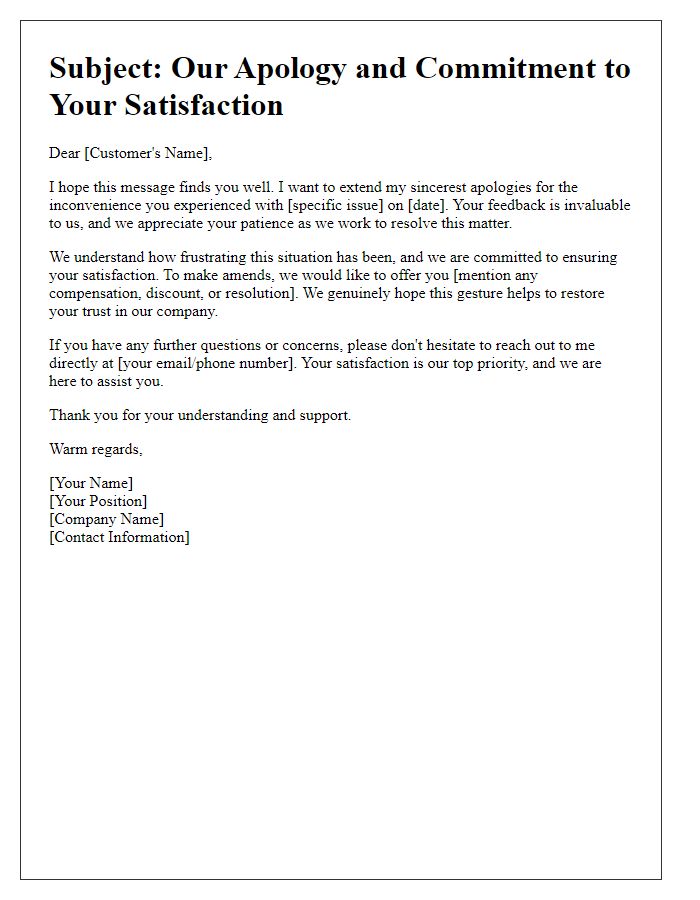 Letter template of follow-up apology to ensure customer satisfaction