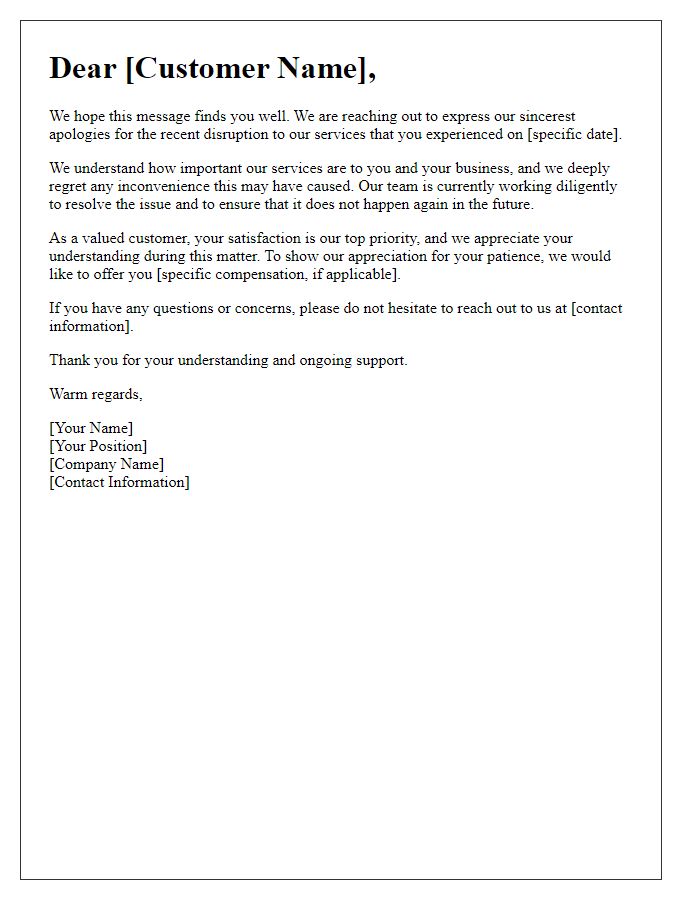 Letter template of regret for service disruption to a valued customer