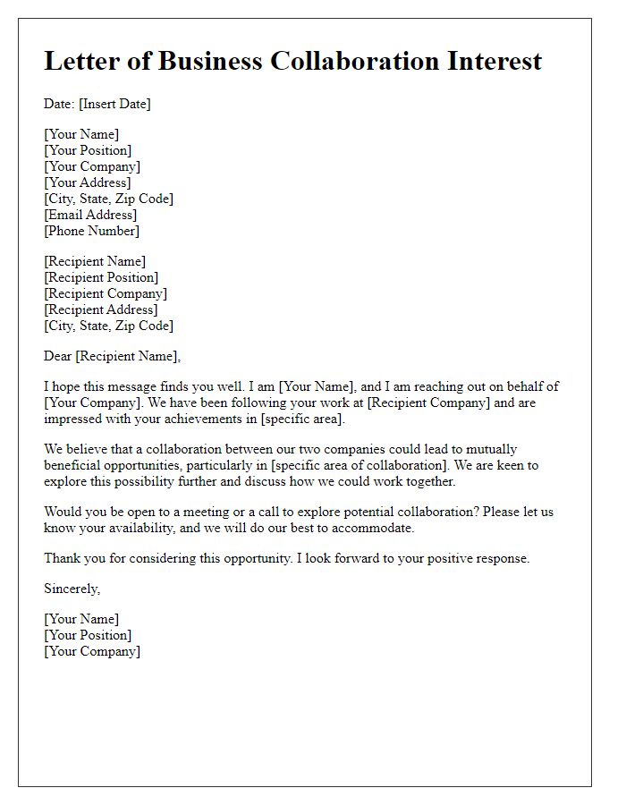 Letter template of Business Collaboration Interest