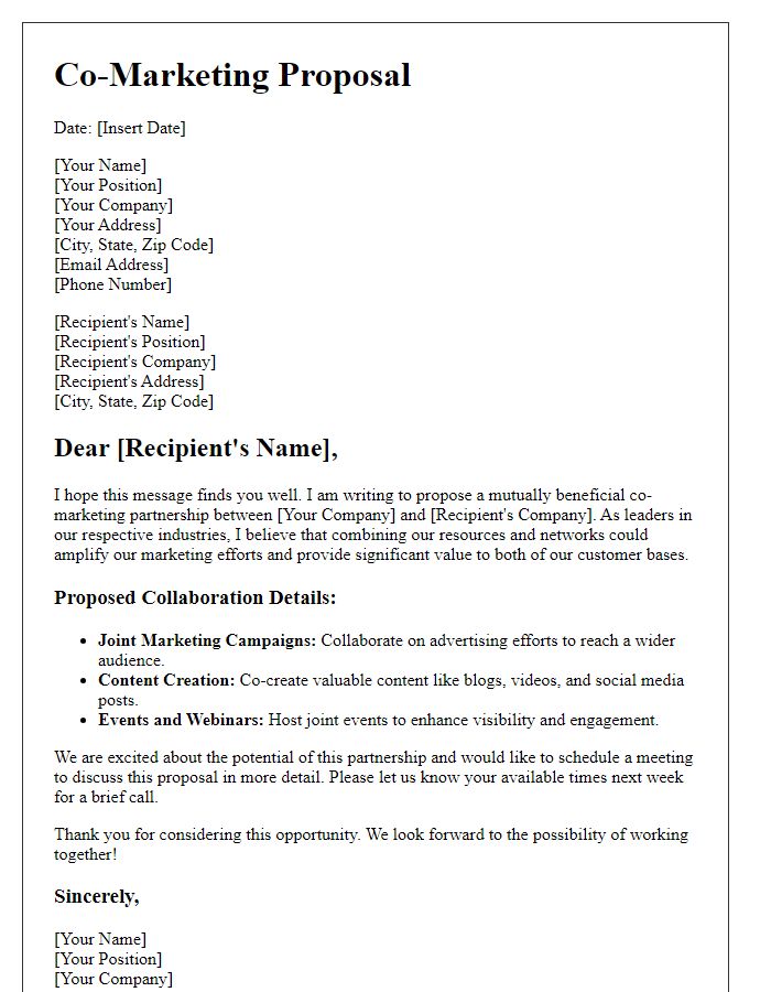 Letter template of Co-Marketing Proposal