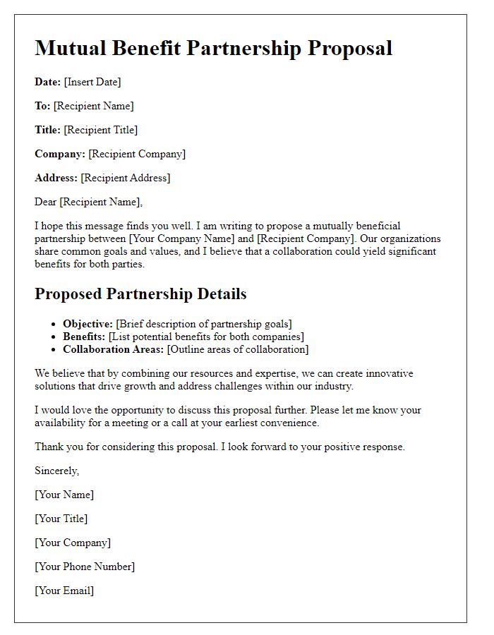 Letter template of Mutual Benefit Partnership Proposal