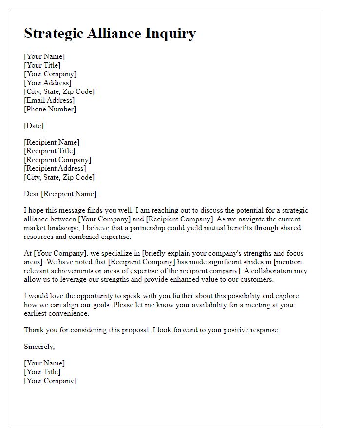 Letter template of Strategic Alliance Inquiry