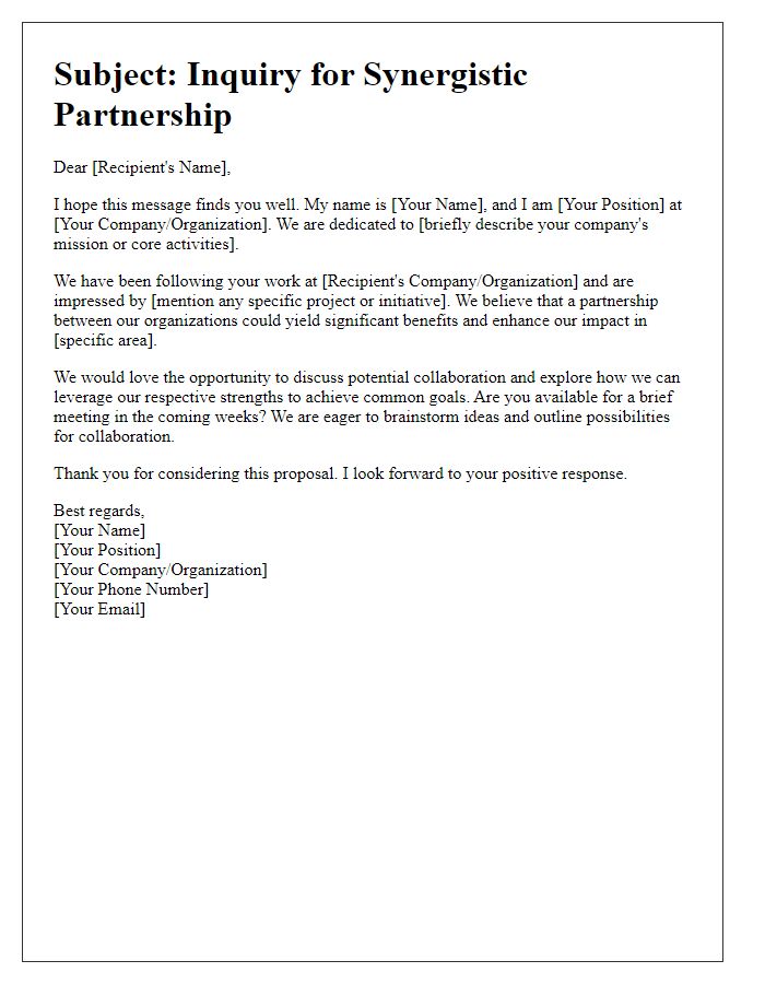 Letter template of Synergistic Partnership Inquiry