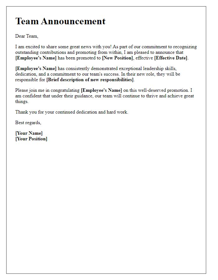 Letter template of communicating a leadership promotion to the team.