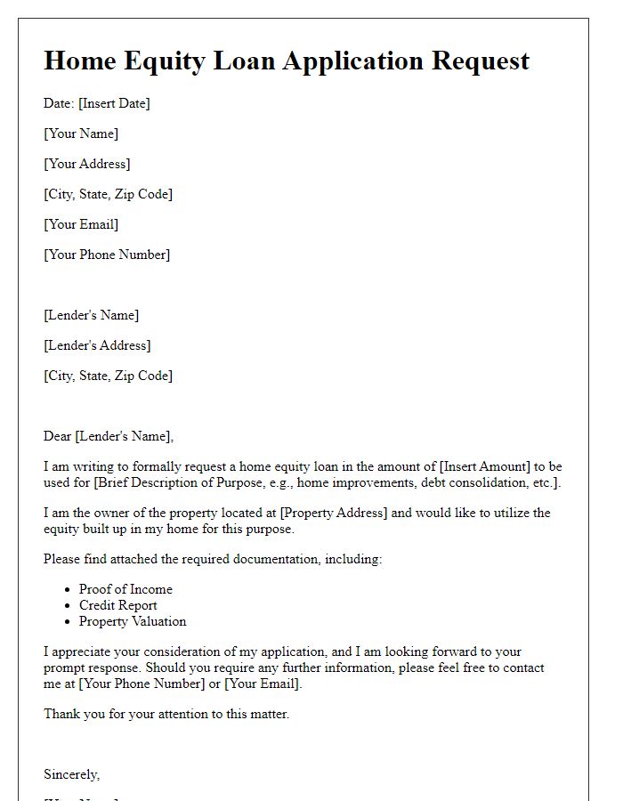 Letter template of home equity loan application request