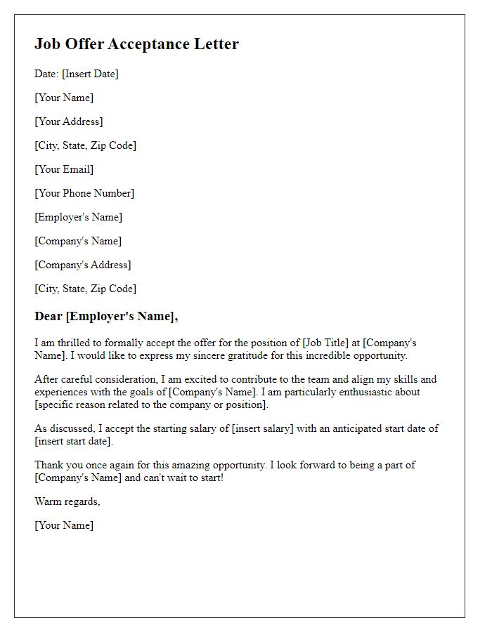 Letter template of acceptance for job offer with enthusiasm