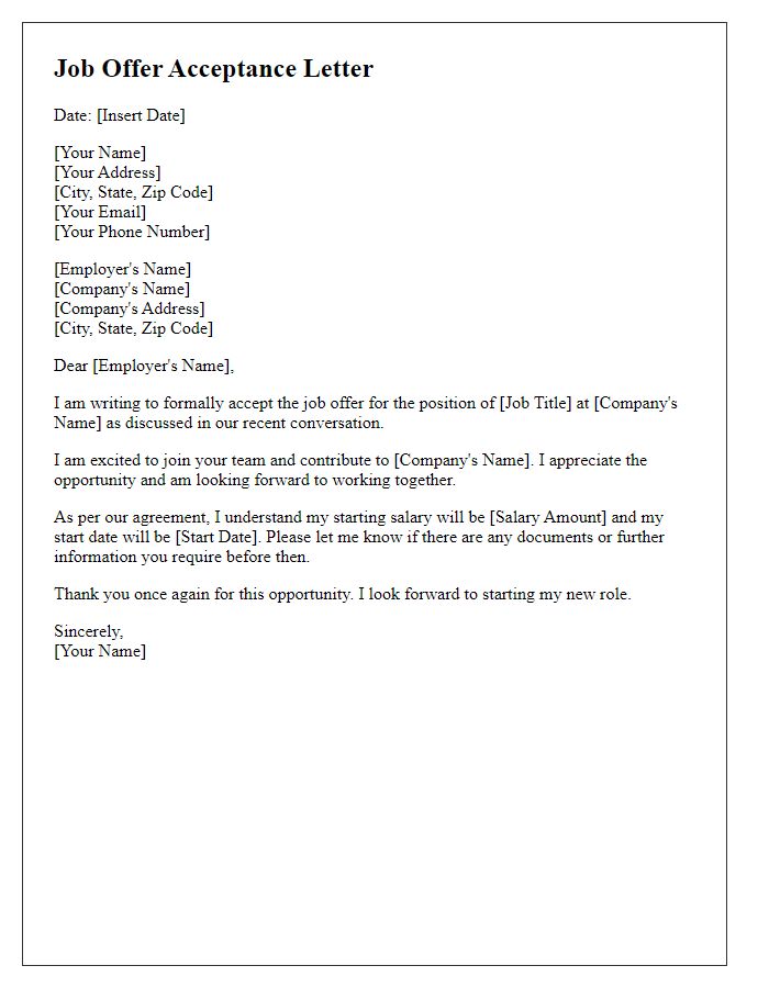 Letter template of courteous acceptance of job offer