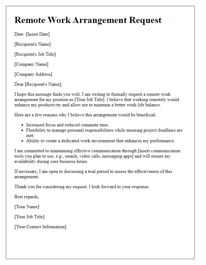 Letter template of remote work arrangement request