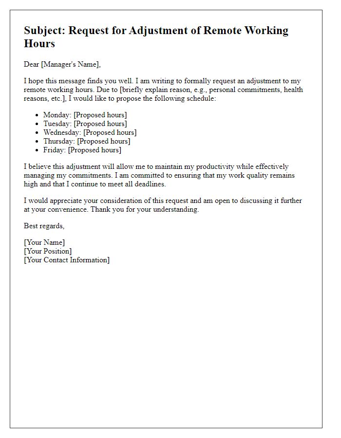 Letter template of remote working hours adjustment