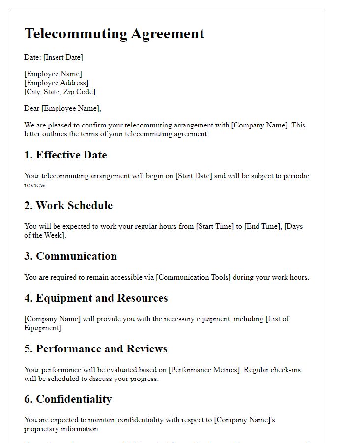 Letter template of telecommuting agreement
