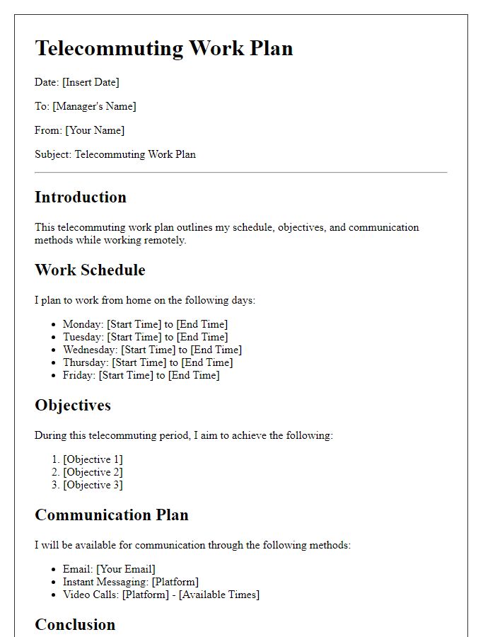 Letter template of telecommuting work plan