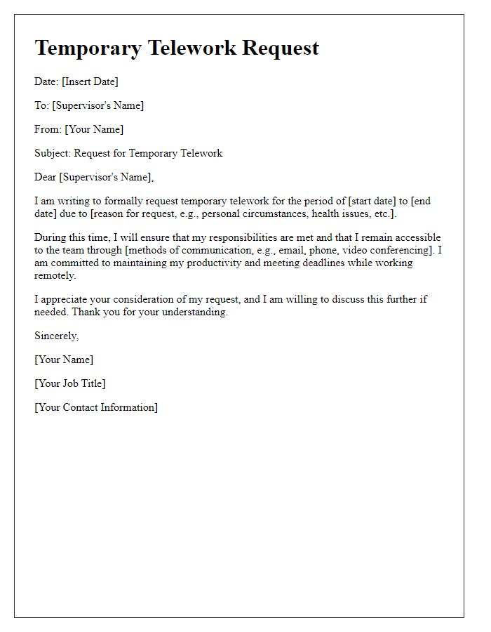 Letter template of temporary telework request