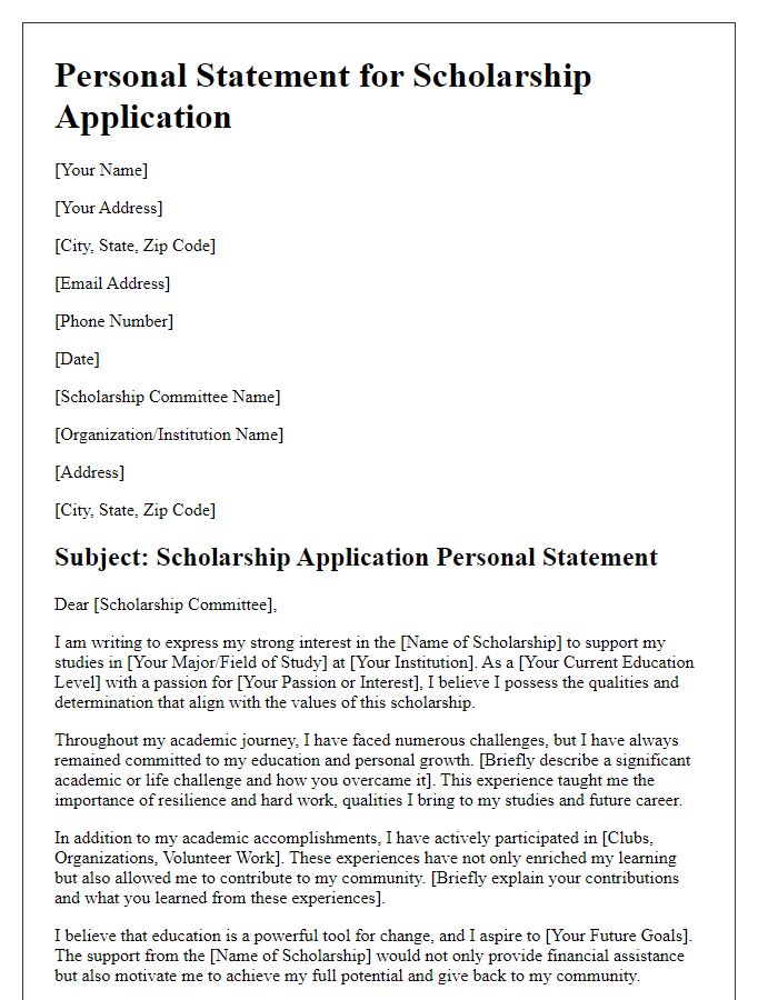 Letter template of scholarship application personal statement