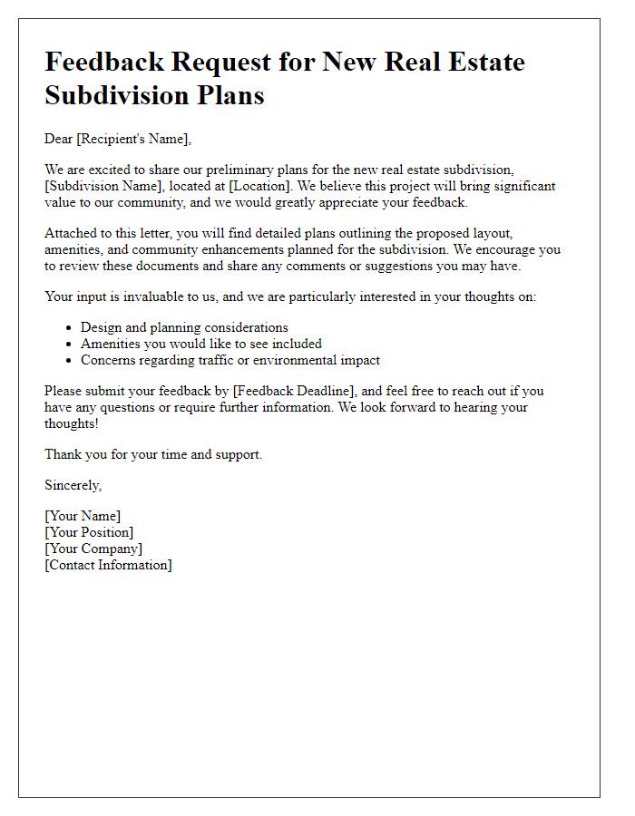 Letter template of feedback request for new real estate subdivision plans