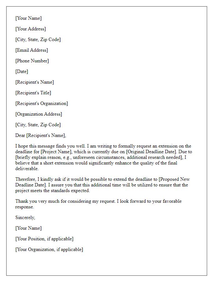 Letter template of a formal inquiry for a project deadline extension